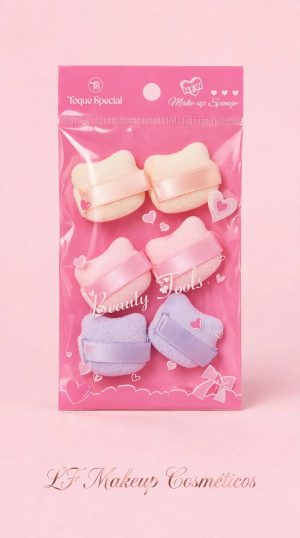 KIT 6 MINI ESPONJAS PUFF GATINHO - VELUDO MACIO - TOQUE SPECIAL