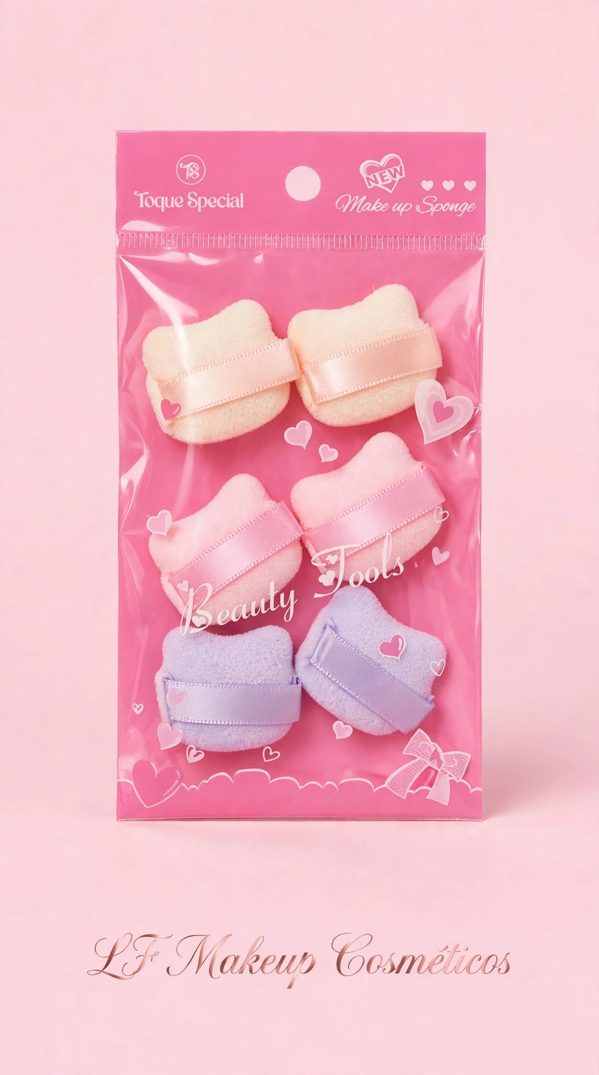 KIT 6 MINI ESPONJAS PUFF GATINHO - VELUDO MACIO - TOQUE SPECIAL