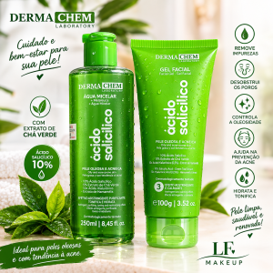 KIT ÁCIDO SALICÍLICO 10% DERMA CHEM - ÁGUA MICELAR 250ML + GEL FACIAL 100G - PELE OLEOSA E ACNEICA