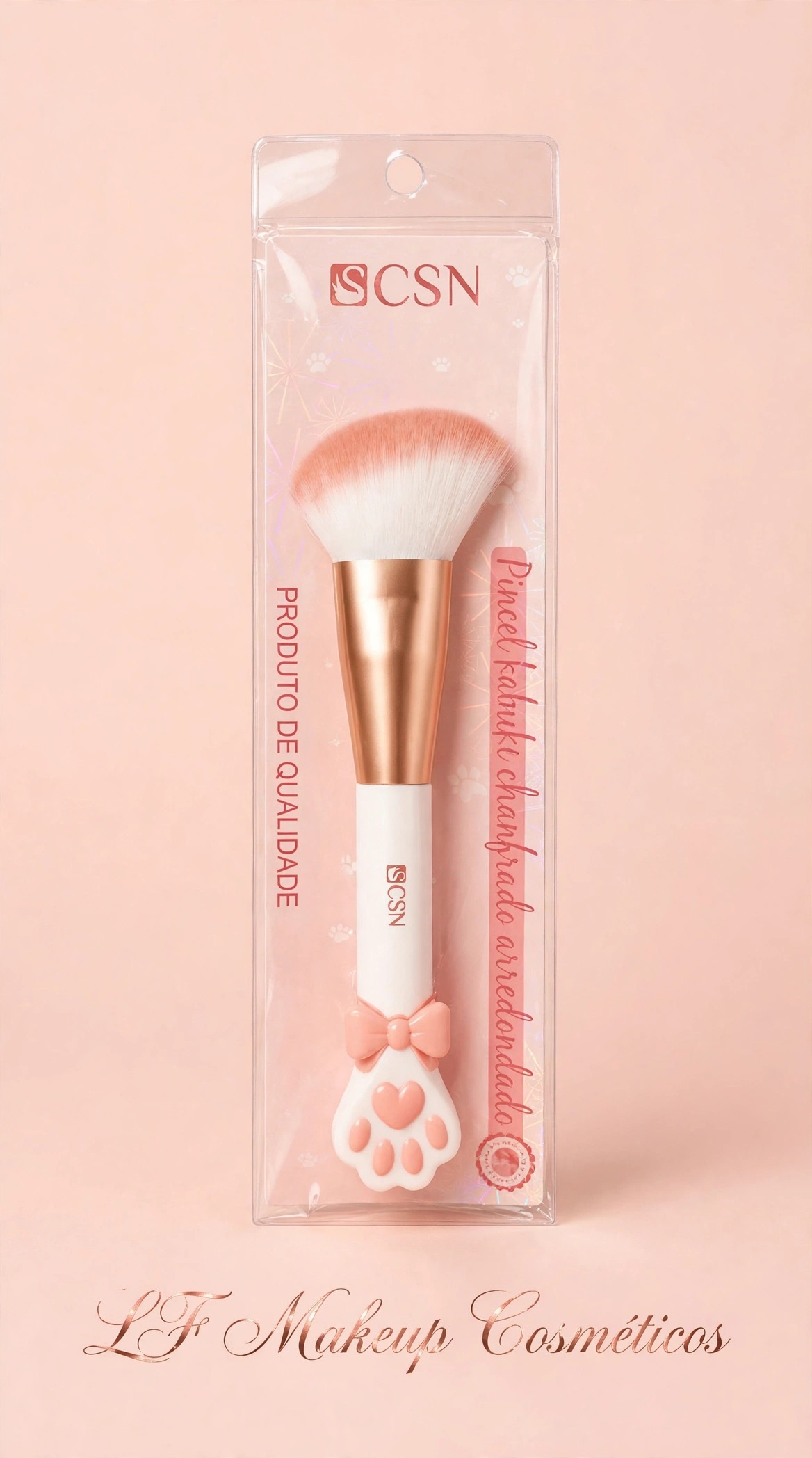 PINCEL KABUKI CHANFRADO ARREDONDADO PATINHA DE GATO - BLUSH E CONTORNO - CSN