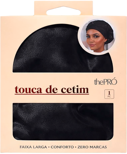 TOUCA DE CETIM FAIXA LARGA PRETA - thePRÓ - CONFORTO E ZERO MARCAS