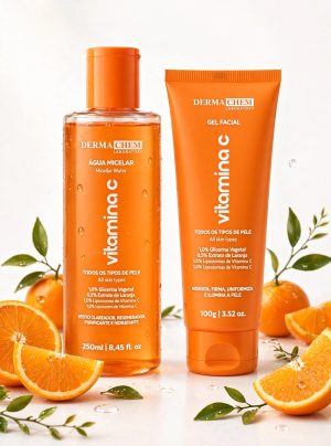 KIT VITAMINA C DERMA CHEM - ÁGUA MICELAR 250ML + GEL FACIAL 100G - TODOS OS TIPOS DE PELE